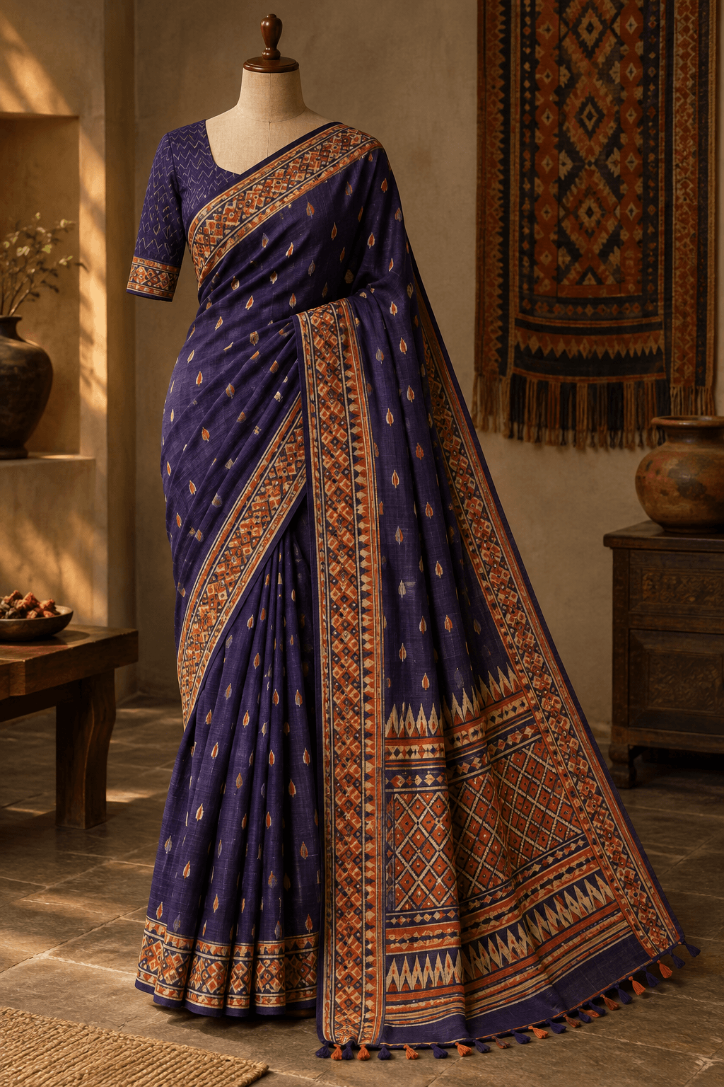 M/S Janani Deep Violet-Indigo Ethnic Diamond Weave Saree