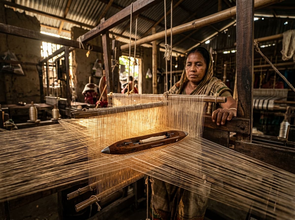 Wooden Pit-Loom Shuttle Weaving (Tant Brikkho)